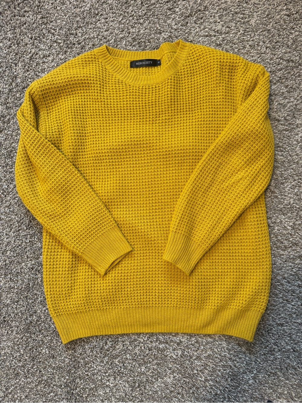 MerokeeStyle Women's Mustard Knit Crewneck Sweater
